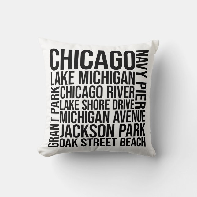 Chicago Landmarks Typography - Illinois Word Art Throw Pillow (Front)