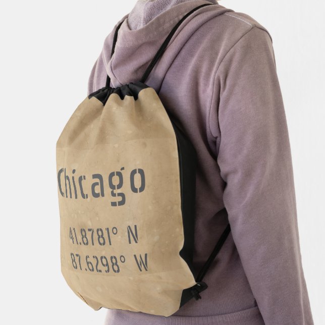 Chicago Latitude Longitude II Drawstring Bag (Insitu)