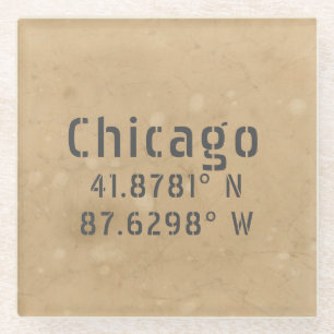 Chicago Latitude Longitude II Glass Coaster