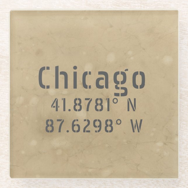 Chicago Latitude Longitude II Glass Coaster (Front)