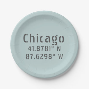 Chicago Latitude Longitude Paper Plates