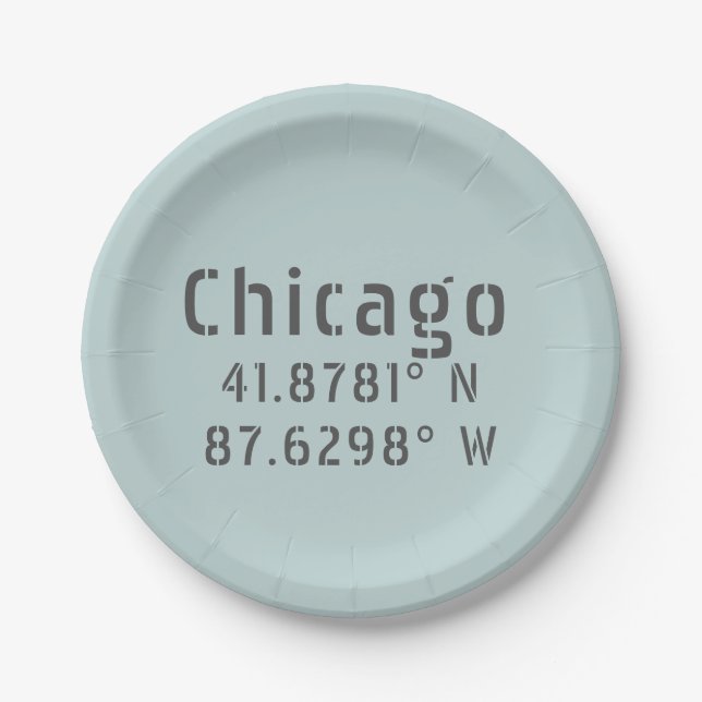 Chicago Latitude Longitude Paper Plates (Front)