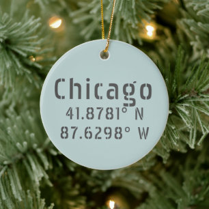 Chicago Latitude Longitude Personalized Ceramic Ornament