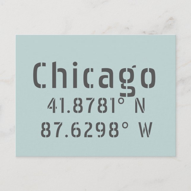 Chicago Latitude & Longitude Postcard (Front)