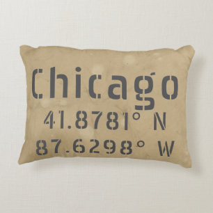 Chicago Latitude Longitude Uban Accent Pillow