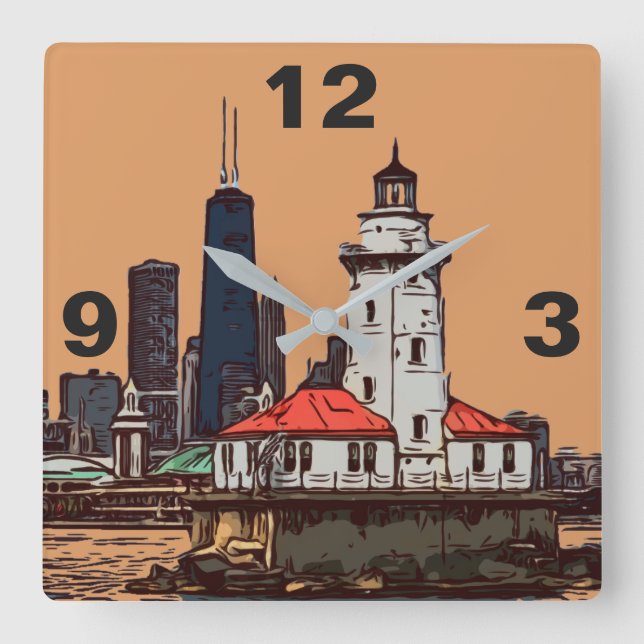 CHICAGO LIGHTHOUSE SQUARE WALL CLOCK (Front)