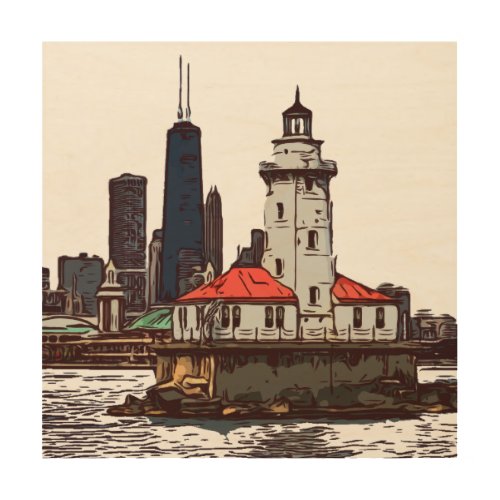 CHICAGO LIGHTHOUSE WOOD WALL ART