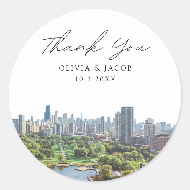 Chicago Lincoln Park Wedding Favor Photo Thank You Classic Round Sticker (Front)