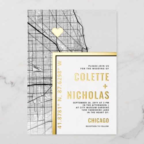 Chicago Love Locator  City Themed Wedding Foil Invitation