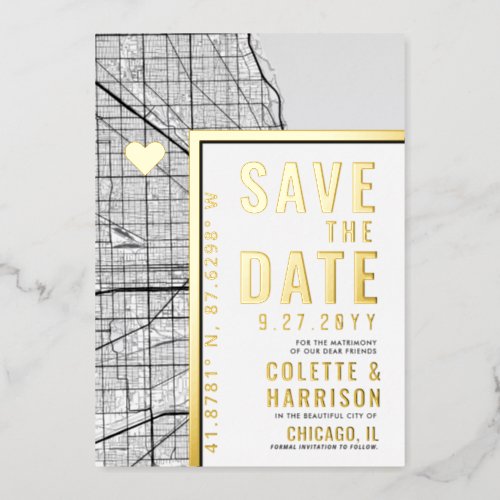 Chicago Love Locator  Wedding Save the Date Foil Invitation