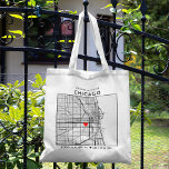 Chicago Love Locator | Wedding Welcome Tote Bag<br><div class="desc">A fun tote bag for a wedding or any other occasion taking place in the beautiful city of Chicago, Illinois. This tote features an overhead map of the city center inside a black-bordered box framer. On the top sits a short welcome greeting and the name of the city. On the...</div>