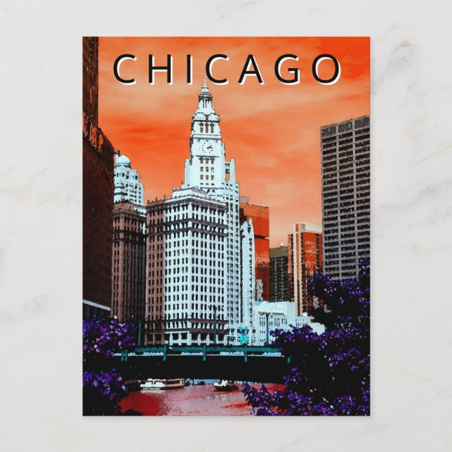 Chicago LT Wind City Watercolor Art Postcard (Front)
