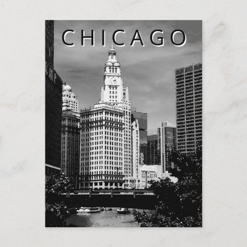 Chicago LT Wind City Watercolor Black White Postcard