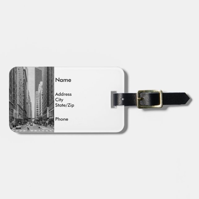 Chicago Madison Street Grayscale Luggage Tag (Front Horizontal)