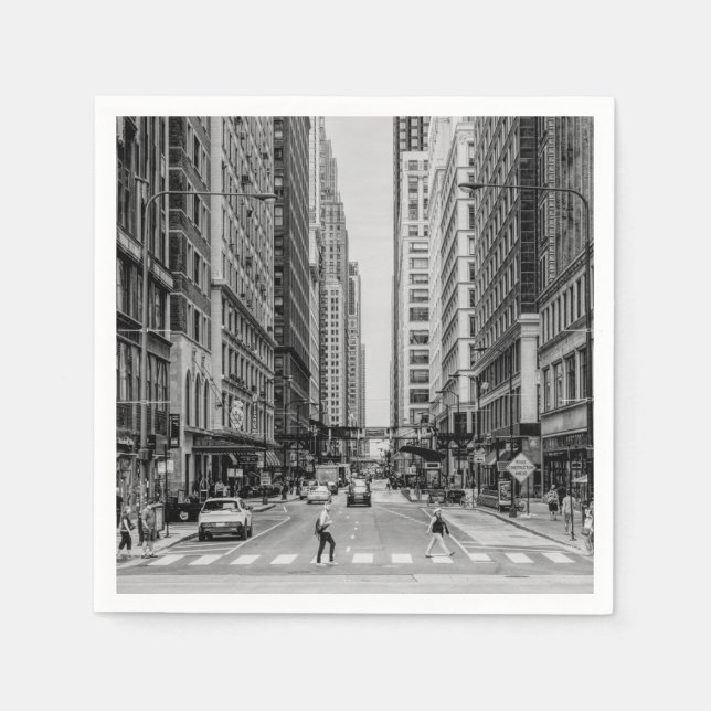 Chicago Madison Street Grayscale Paper Napkins (Front)
