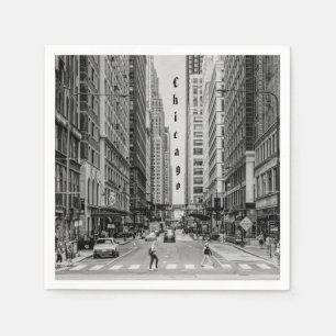 Chicago Madison Street Grayscale Paper Napkins