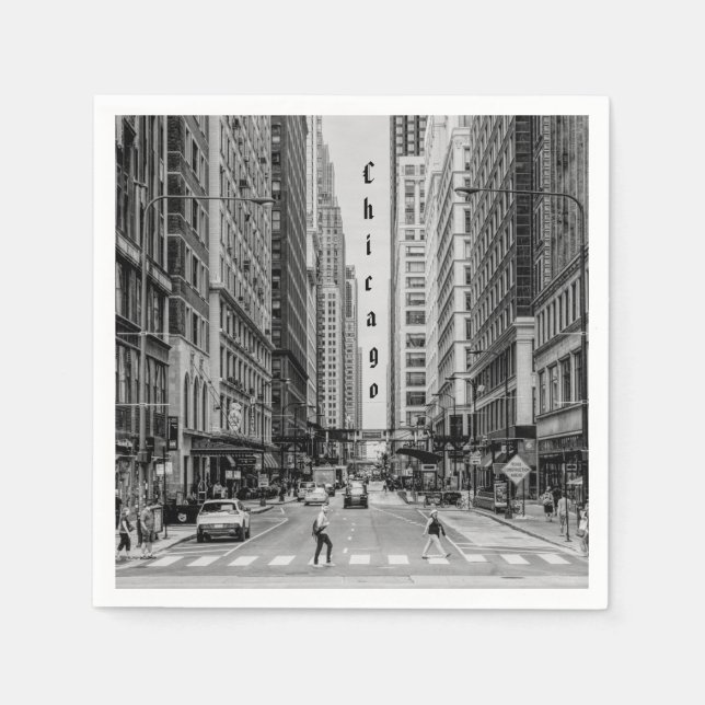 Chicago Madison Street Grayscale Paper Napkins (Front)
