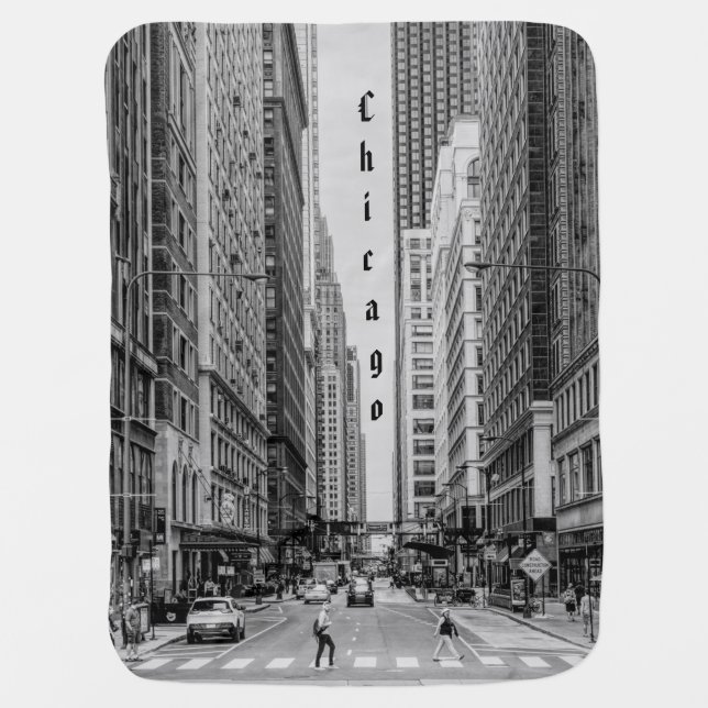 Chicago Madison Street Grayscale Receiving Blanket (Front)
