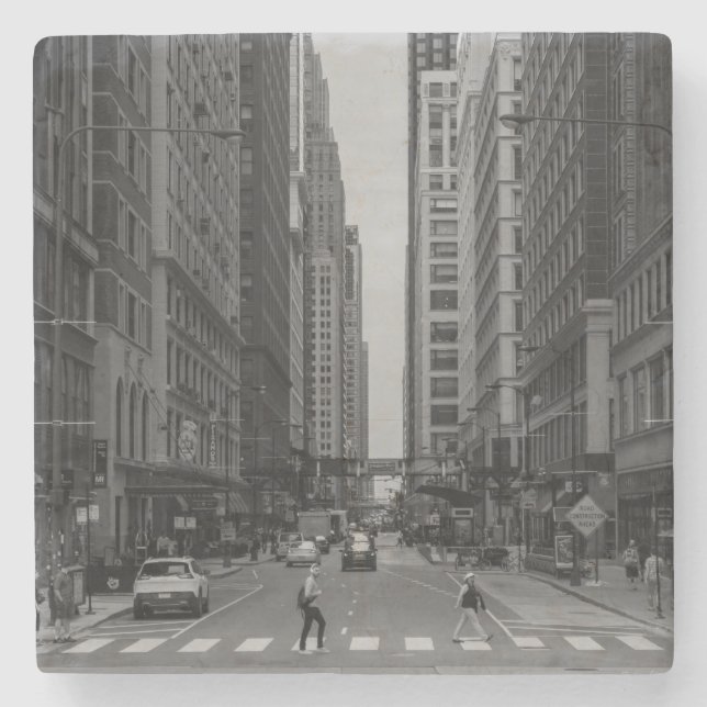 Chicago Madison Street Grayscale Stone Coaster (Front)