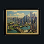Chicago Magnet Illinois Vintage Travel<br><div class="desc">Chicago Illinois design in Vintage Travel style featuring an expansive city skyline view with boats in the harbor.</div>
