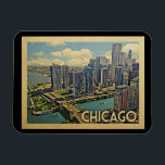 Chicago Magnet Illinois Vintage Travel<br><div class="desc">Chicago Illinois design in Vintage Travel style featuring an expansive city skyline view with boats in the harbor.</div>