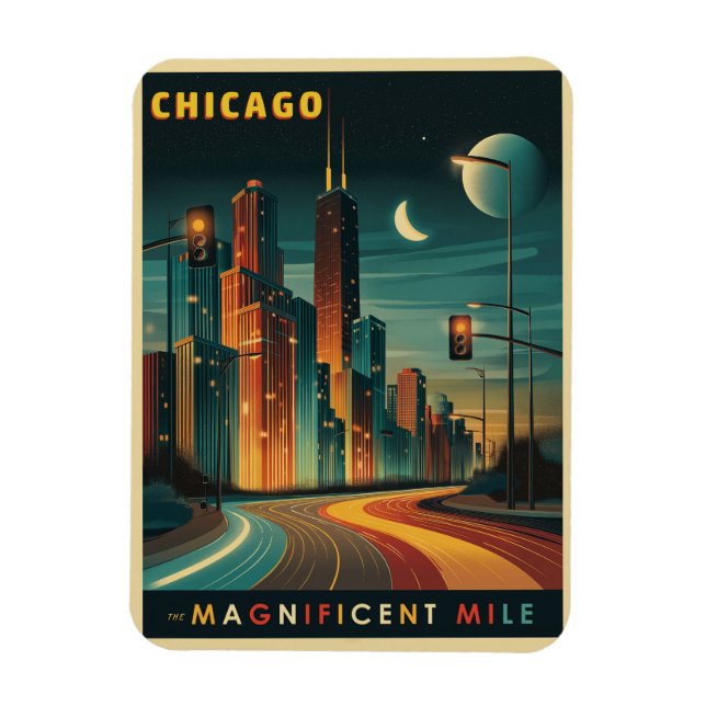 Chicago Magnificent Mile Vintage Magnet (Vertical)