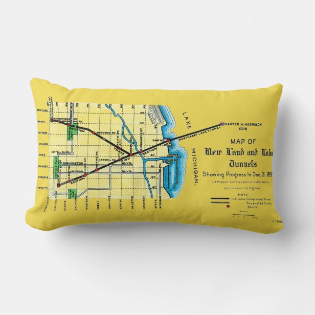 Chicago Map 1899 Land Lake Tunnels Harrison Crib Lumbar Pillow (Front)