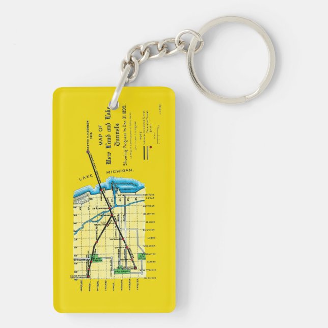 Chicago Map 1899 Water Tunnels Harrison Crib Keychain (Back)