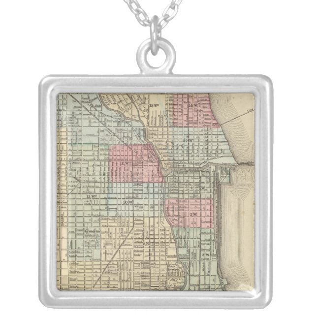 Chicago Map by Mitchell Silver Plated Necklace (Front)