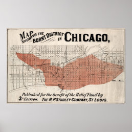 Chicago Map from 1871 after fire Restored Poster