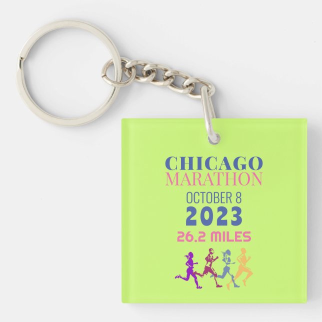 Chicago Marathon 2023 Green Custom Text  Keychain (Front)