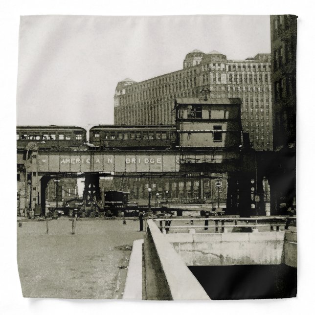 CHICAGO MERCHANDISE MART TROLLEY TRAIN WATERCOLOR BANDANA (Front)