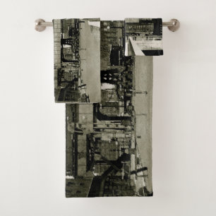 CHICAGO MERCHANDISE MART TROLLEY TRAIN WATERCOLOR BATH TOWEL SET