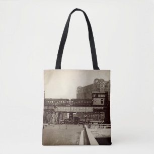 CHICAGO MERCHANDISE MART TROLLEY TRAIN WATERCOLOR TOTE BAG