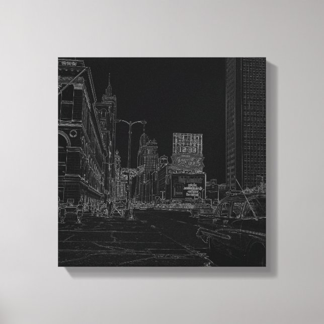 Chicago Michigan Avenue 1960's Glowing Edges Black Canvas Print (Front)
