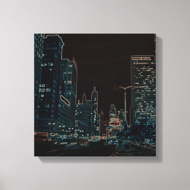 Chicago Michigan Avenue 1960's Glowing Edges Black Canvas Print (Front)