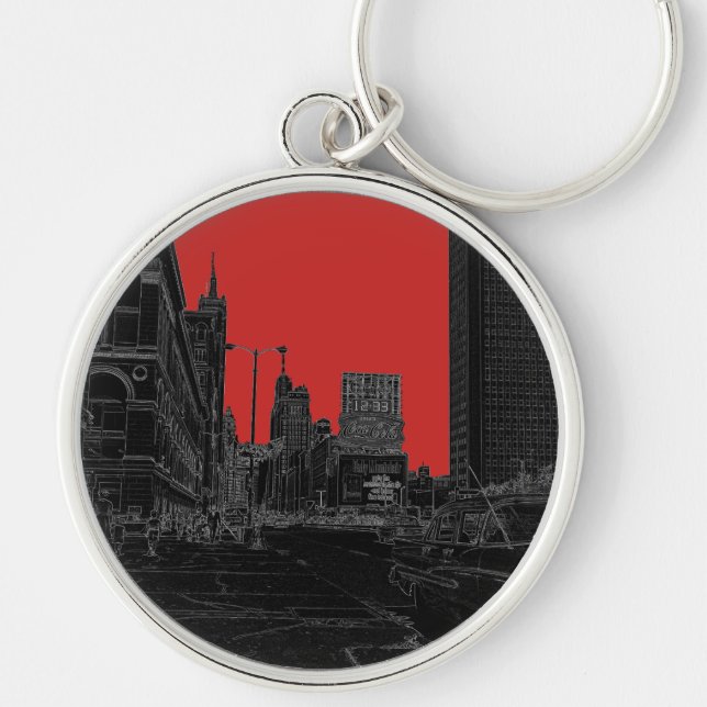 Chicago Michigan Avenue 1960's Glowing Edges Black Keychain (Front)
