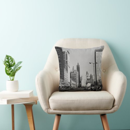 Chicago Michigan Avenue 1964 Vintage Photograph  Throw Pillow