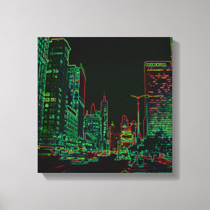 Chicago Michigan Avenue 1967 Neon Glow night image Canvas Print