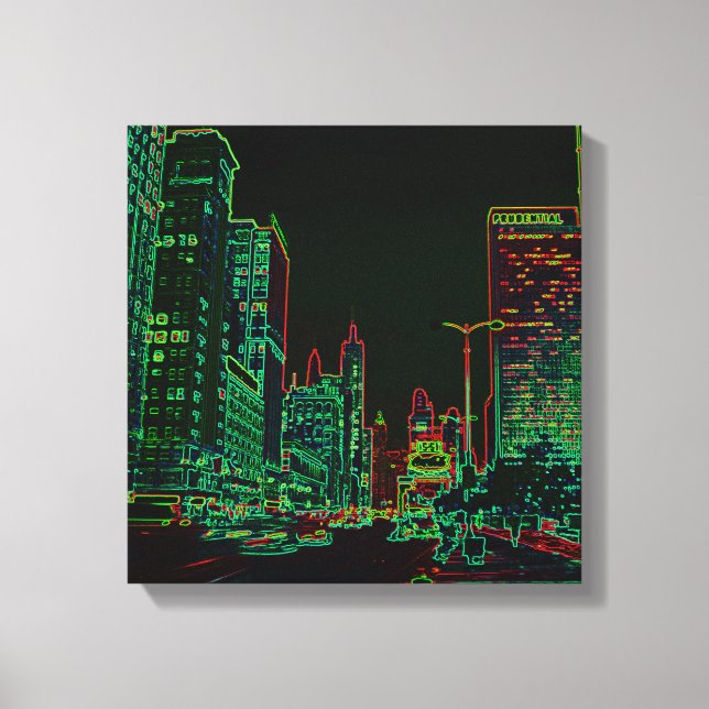 Chicago Michigan Avenue 1967 Neon Glow night image Canvas Print (Front)