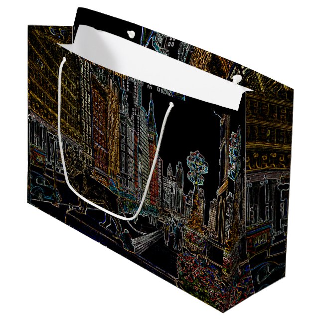 Chicago Michigan Avenue Art Institute Lions Neon Large Gift Bag (Front Angled)