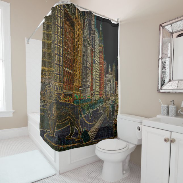 Chicago Michigan Avenue Art Institute Lions Neon Shower Curtain (In Situ)