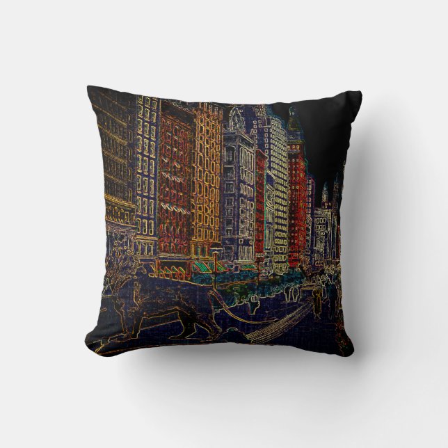 Chicago Michigan Avenue Art Institute Lions Neon Throw Pillow (Front)