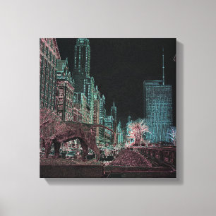 CHICAGO MICHIGAN AVENUE @ ART MUSEUM 1967 NEON CANVAS PRINT