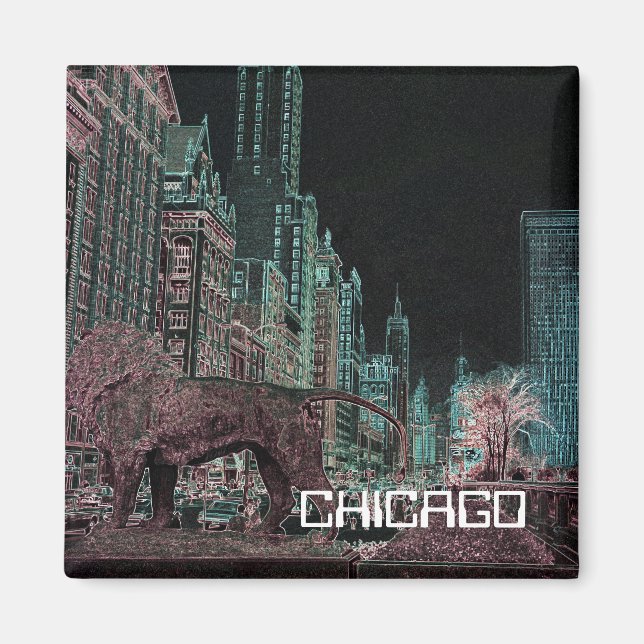 CHICAGO MICHIGAN AVENUE @ ART MUSEUM 1967 NEON MAGNET (Front)