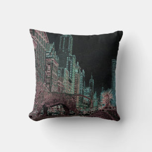 CHICAGO MICHIGAN AVENUE @ ART MUSEUM 1967 NEON THROW PILLOW
