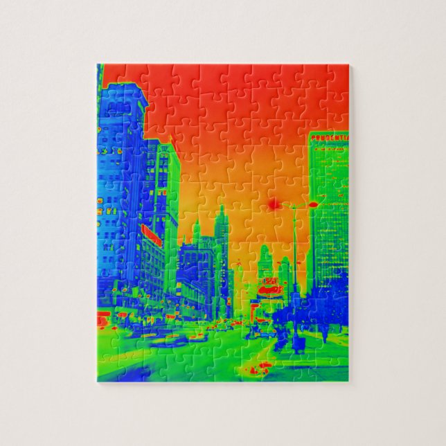 Chicago Michigan Avenue @ Night 1967 Neon Colorful Jigsaw Puzzle (Vertical)