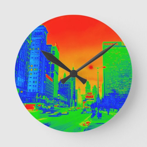 Chicago Michigan Avenue  Night 1967 Neon Colorful Round Clock