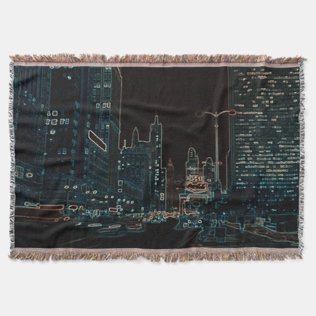 Chicago Michigan Avenue @ Night 1967 Neon Colorful Throw Blanket (Front)