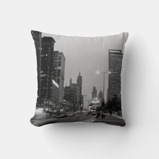 Chicago Michigan Avenue @ Night 1967 Windy City Throw Pillow (Front)